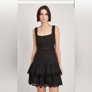 En Saison Black Sleeveless Square Neck Midi Belted Dress NWT